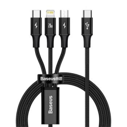 Baseus Rapid Series 3v1 Fast Charging Datový Kabel USB-C - USB-C/Lightning/MicroUSB 20W 1.5m Black