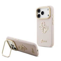 Guess PU Grained 4G Logo Stand Camera Frame Zadní Kryt pro iPhone 17 Pro Pink