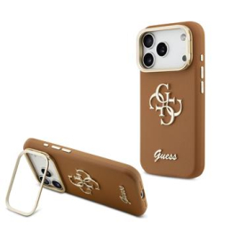 Guess PU Grained 4G Logo Stand Camera Frame Zadní Kryt pro iPhone 17 Pro Brown
