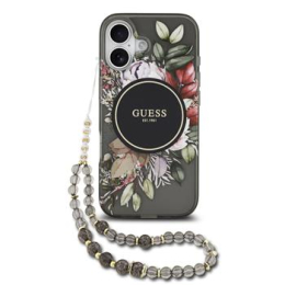 Guess IML Flowers Strap MagSafe Zadní Kryt pro iPhone 17 Black