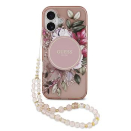 Guess IML Flowers Strap MagSafe Zadní Kryt pro iPhone 17 Pink