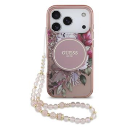 Guess IML Flowers Strap MagSafe Zadní Kryt pro iPhone 17 Pro Pink