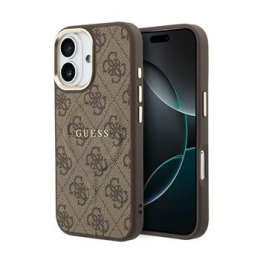 Guess PU Leather 4G Gold Frame MagSafe Zadní Kryt pro iPhone 17 Brown