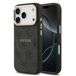 Guess PU Leather 4G Gold Frame MagSafe Zadní Kryt pro iPhone 17 Pro Black
