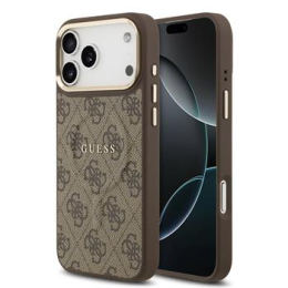 Guess PU Leather 4G Gold Frame MagSafe Zadní Kryt pro iPhone 17 Pro Max Brown