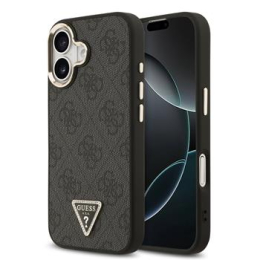 Guess PU Leather 4G Strass Triangle Logo Gold Frame MagSafe Zadní Kryt pro iPhone 17 Black