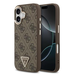 Guess PU Leather 4G Strass Triangle Logo Gold Frame MagSafe Zadní Kryt pro iPhone 17 Brown