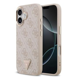 Guess PU Leather 4G Strass Triangle Logo Gold Frame MagSafe Zadní Kryt pro iPhone 17 Pink