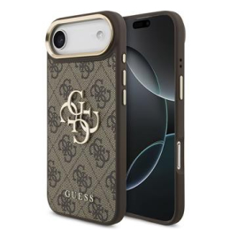 Guess PU Leather 4G Metal Logo Gold Frame Zadní Kryt pro iPhone Air Brown