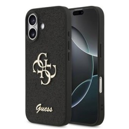 Guess PU Fixed Glitter 4G Metal Logo Zadní Kryt pro iPhone 17 Black