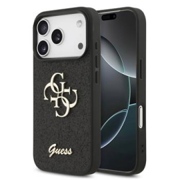 Guess PU Fixed Glitter 4G Metal Logo Zadní Kryt pro iPhone 17 Pro Black