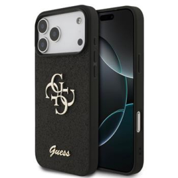 Guess PU Fixed Glitter 4G Metal Logo Zadní Kryt pro iPhone 17 Pro Max Black