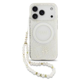 Guess IML Flowers Allover Strap MagSafe Zadní Kryt pro iPhone 17 Pro White