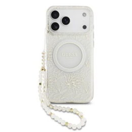 Guess IML Flowers Allover Strap MagSafe Zadní Kryt pro iPhone 17 Pro Max White