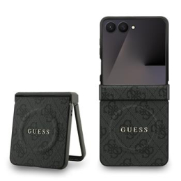Guess PU Leather 4G Colored Ring Magnetic Zadní Kryt pro Samsung Galaxy Z Flip 7 Black