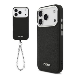 DKNY PU Leather Metal Logo Wrist Chain MagSafe Zadní Kryt pro iPhone 17 Pro Black