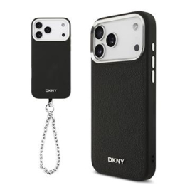 DKNY PU Leather Metal Logo Wrist Chain MagSafe Zadní Kryt pro iPhone 17 Pro Max Black