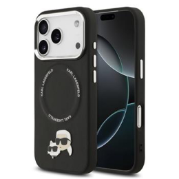 Karl Lagerfeld PU Karl and Choupette Heads Pins MagSafe Zadní Kryt pro iPhone 17 Pro Black