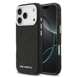 Karl Lagerfeld Grained PU Repeated Logo MagSafe Zadní Kryt pro iPhone 17 Pro Black