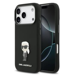 Karl Lagerfeld Liquid Silicone Metal Ikonik Zadní Kryt pro iPhone 17 Pro Black