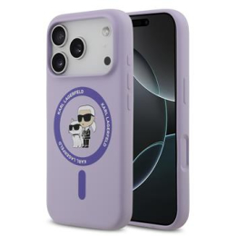 Karl Lagerfeld Liquid Silicone Karl and Choupette MagSafe Zadní Kryt pro iPhone 17 Pro Purple
