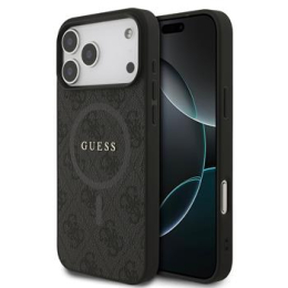 Guess PU Leather 4G Colored Ring MagSafe Zadní Kryt pro iPhone 17 Pro Max Black