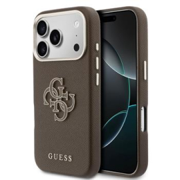 Guess PU Resin Logo Zadní Kryt pro iPhone 17 Pro Brown