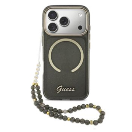 Guess IML Glitter Script Strap MagSafe Zadní Kryt pro iPhone 17 Pro Black
