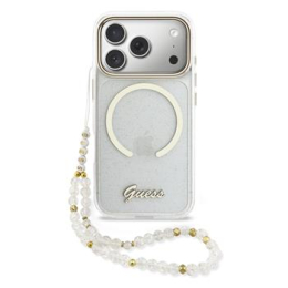 Guess IML Glitter Script Strap MagSafe Zadní Kryt pro iPhone 17 Pro Transparent