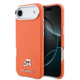 Karl Lagerfeld PU Karl and Choupette Heads Pins MagSafe Zadní Kryt pro iPhone Air Orange