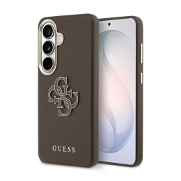 Guess PU 4G Resin Metal Logo Zadní Kryt pro Samsung Galaxy S26 Brown