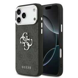 Guess PU 4G Metal Logo Zadní Kryt pro iPhone 17 Pro Max Silver Black