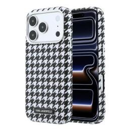 Karl Lagerfeld PU Houndstooth Resin Plate MagSafe Zadní Kryt pro iPhone 17 Pro Black