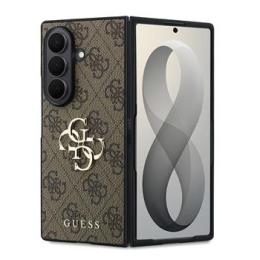 Guess PU 4G Metal Logo Zadní Kryt pro Samsung Galaxy Z Fold 8 Ultra Brown
